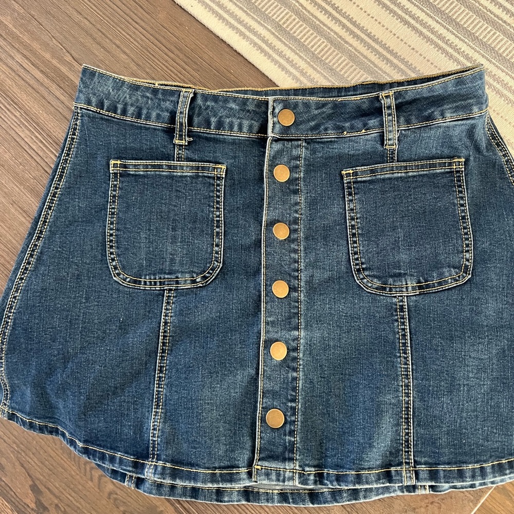 Altar’d State denim button skirt.